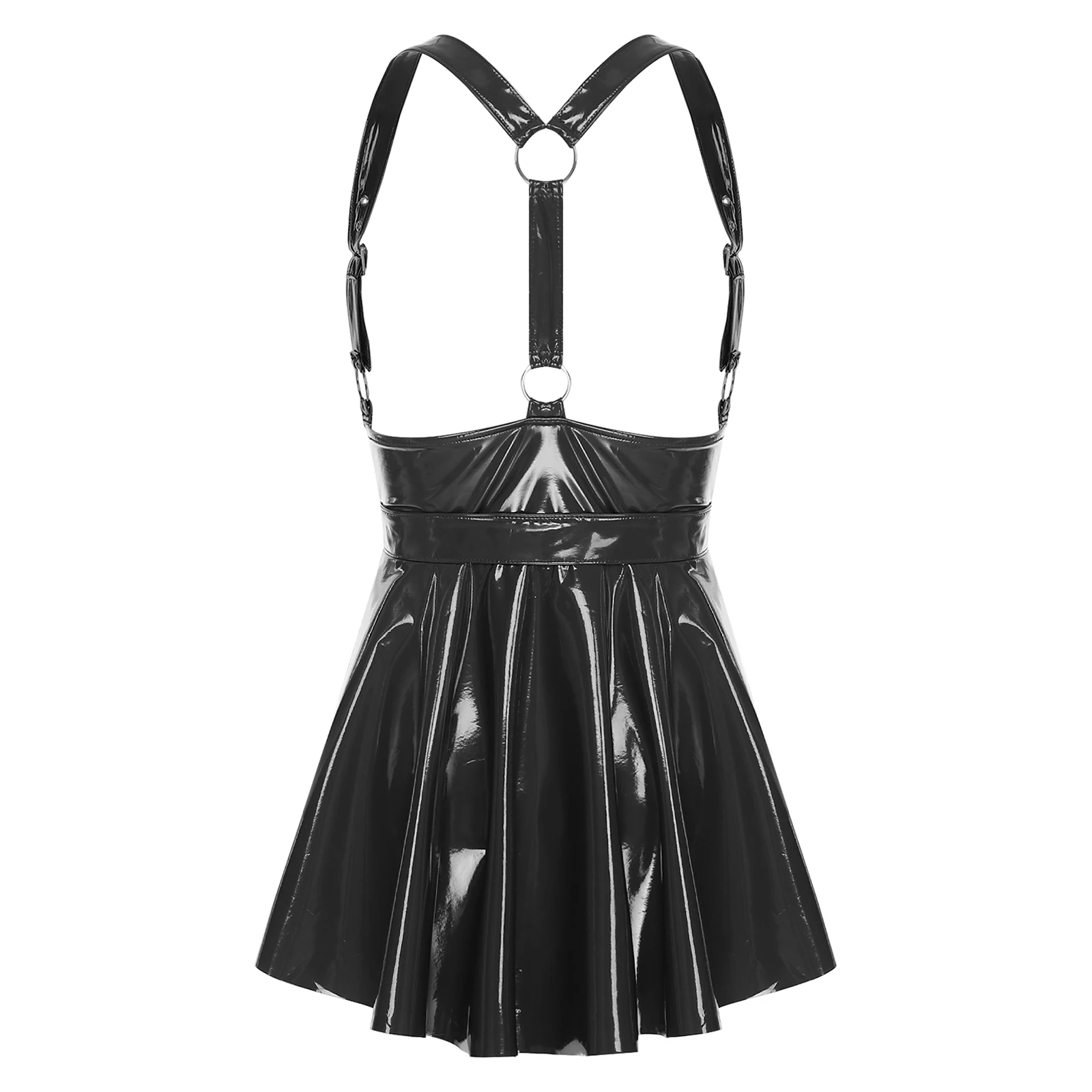 Women Edgy Nightclub Outfit High-Shine Pleated Miniskirt O Ring Suspender Skirt with Waist Belt for Rave Parties And Club Events