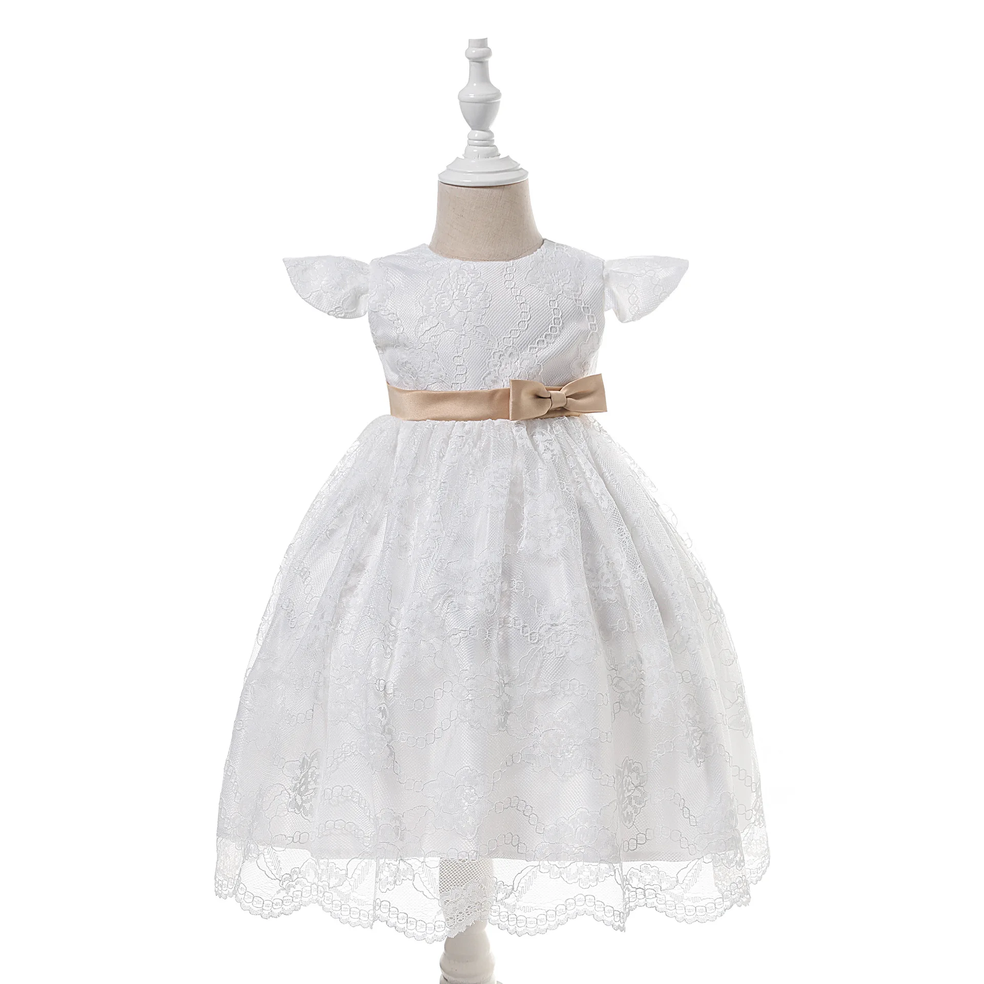 0-24Month Ivory Lace Gold Tie Baby Girl Dress Party Wedding Lovely Princess Vestido Newborn Toddler Baby Girls Clothes OBF228409