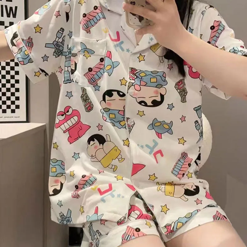 Anime Kawaii Cute Crayon Shin-Chans Pajamas Short Sleeved Shorts Leisure Loose Comfortable Girl Birthday Gift For Girlfriend