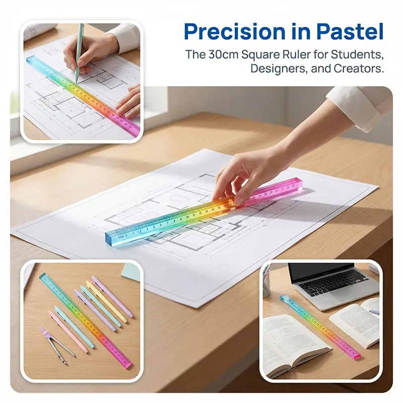 MOTARRO Colored Ruler and Cube – 2-in-1 Geometric Drawing Tool, Math Learning Stationery Set, Drawing and Measuring Supplies, Mu