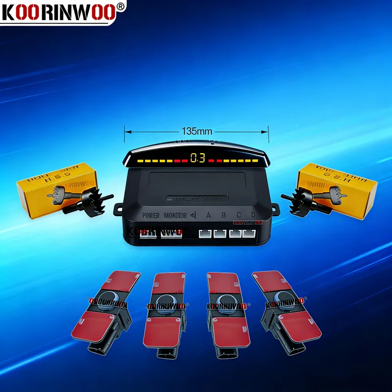 Koorinwoo Car Detector LED display Car Parking Sensor Multicolor Set 4 System Sensor Car Reverse Radar Parktronic Red Black Grey
