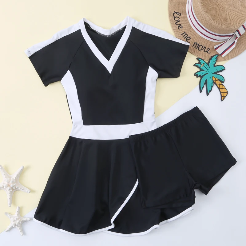 

New Girls Swimwear 2 Pieces Swimsuit with Skirt Teenagers Short Bikini Children Swimming Pool Bath Suit Tankini Sets Beachwear