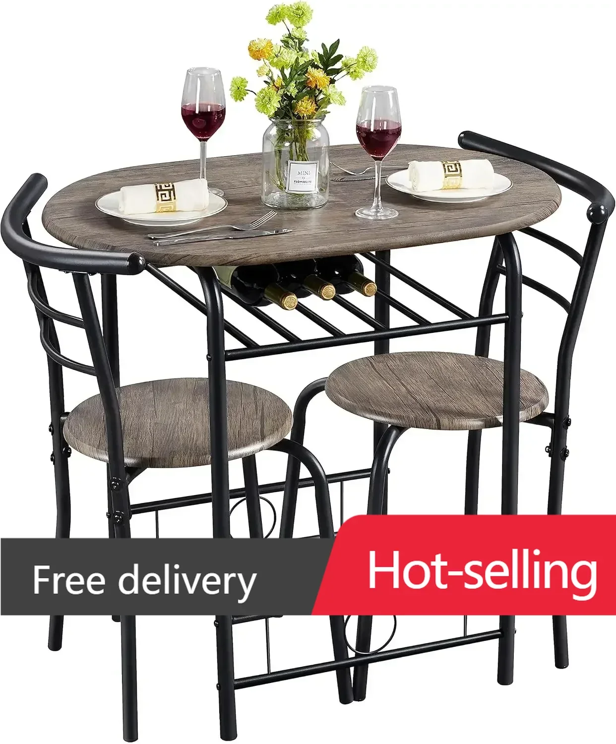 

Набор обеденных столов из 3 предметов, наборы кухонных столов и стульев на 2 человека, компактный набор столов для бистро со стальными ножками, встроенная полка для вина