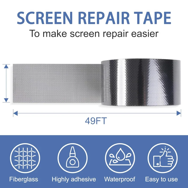2 in x 49 FT Window Screen Repair Kit, Screen Repair Tape, Strong Adhesive, Waterproof, High Viscosity Screen Patch R