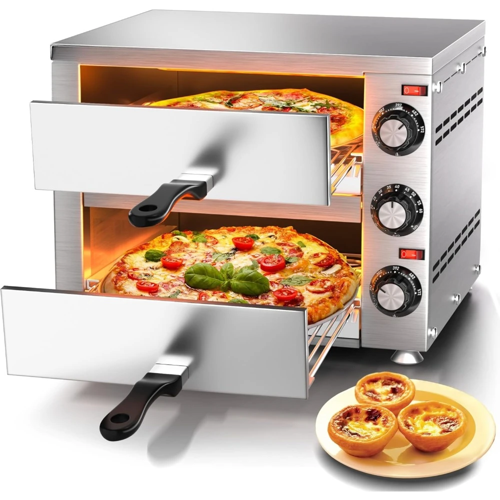 

Countertop Pizza Oven Electric Indoor Pizza Oven Commercial Stainless Steel 2-Layers Pizza Cooker with Timer for Home Restaurant