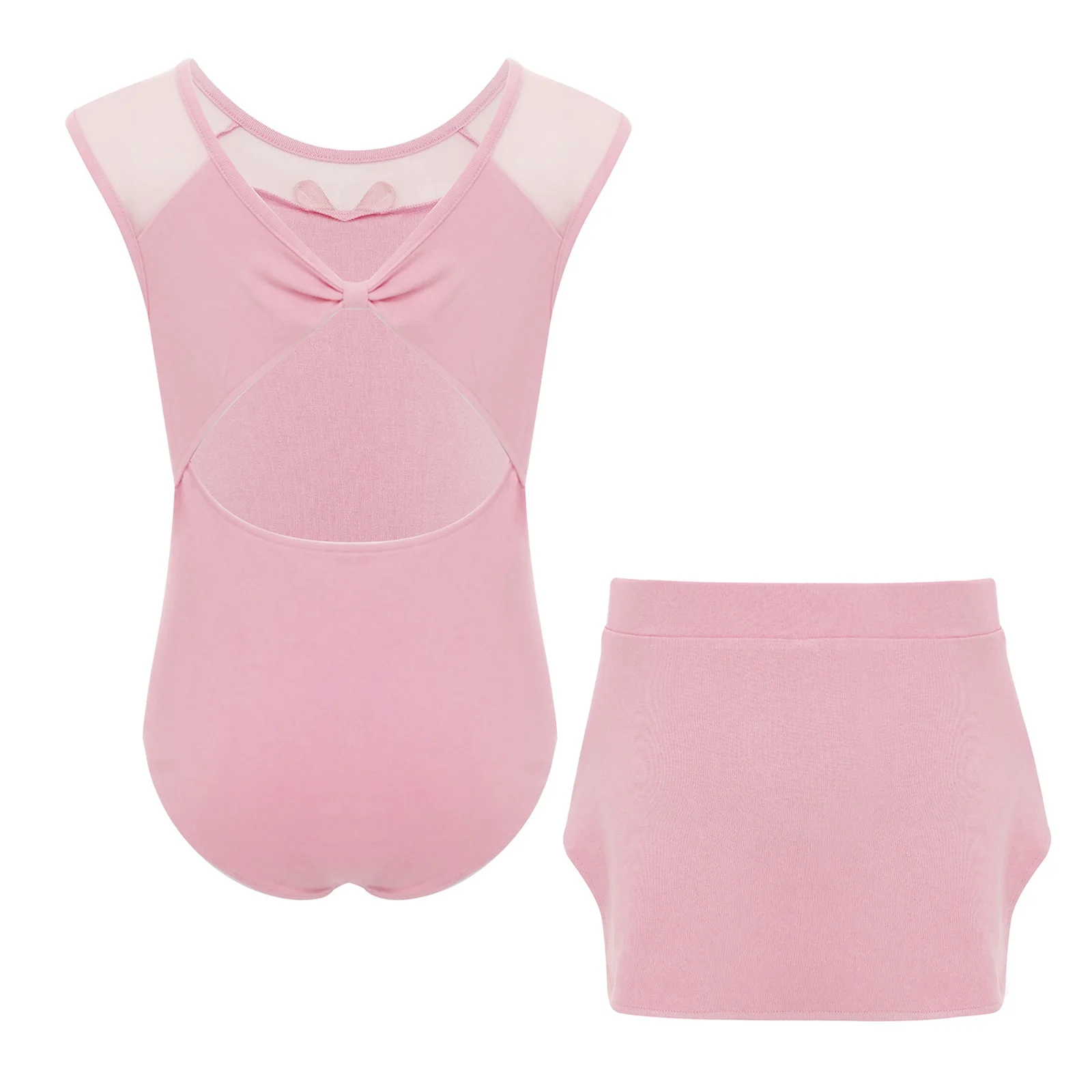 여아용 발레 레오타드 스커트 세트 무용용 민소매 체조복 시어 메쉬 패치워크 전문 발레 의상