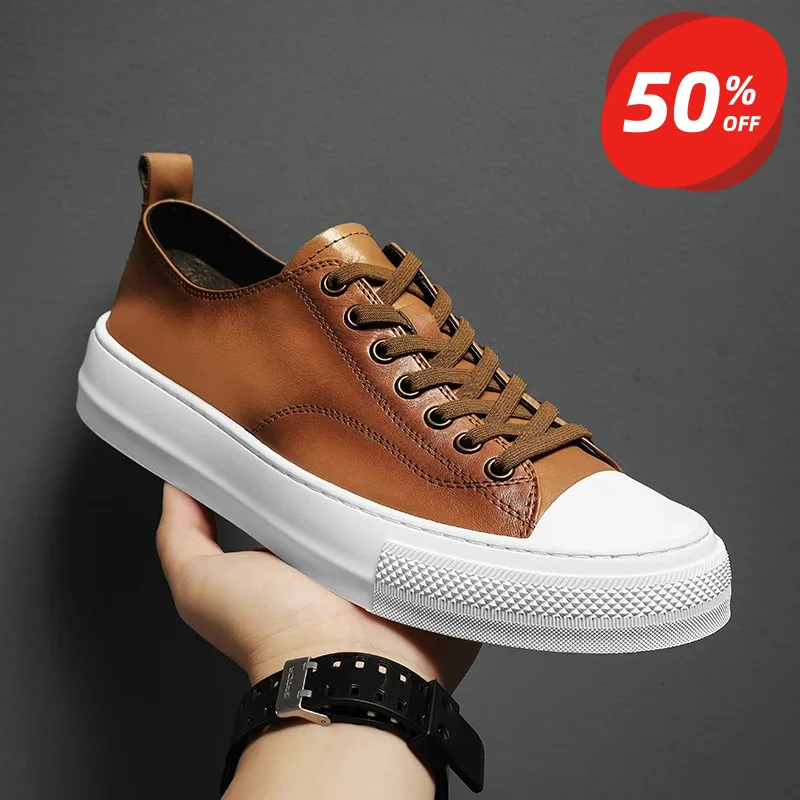 

Golden Sapling 2026 New Cow Leather Casual Shoes for Men Fashion Flats Sneakers Man Korea Style Street Whiter Shoes Male Spring