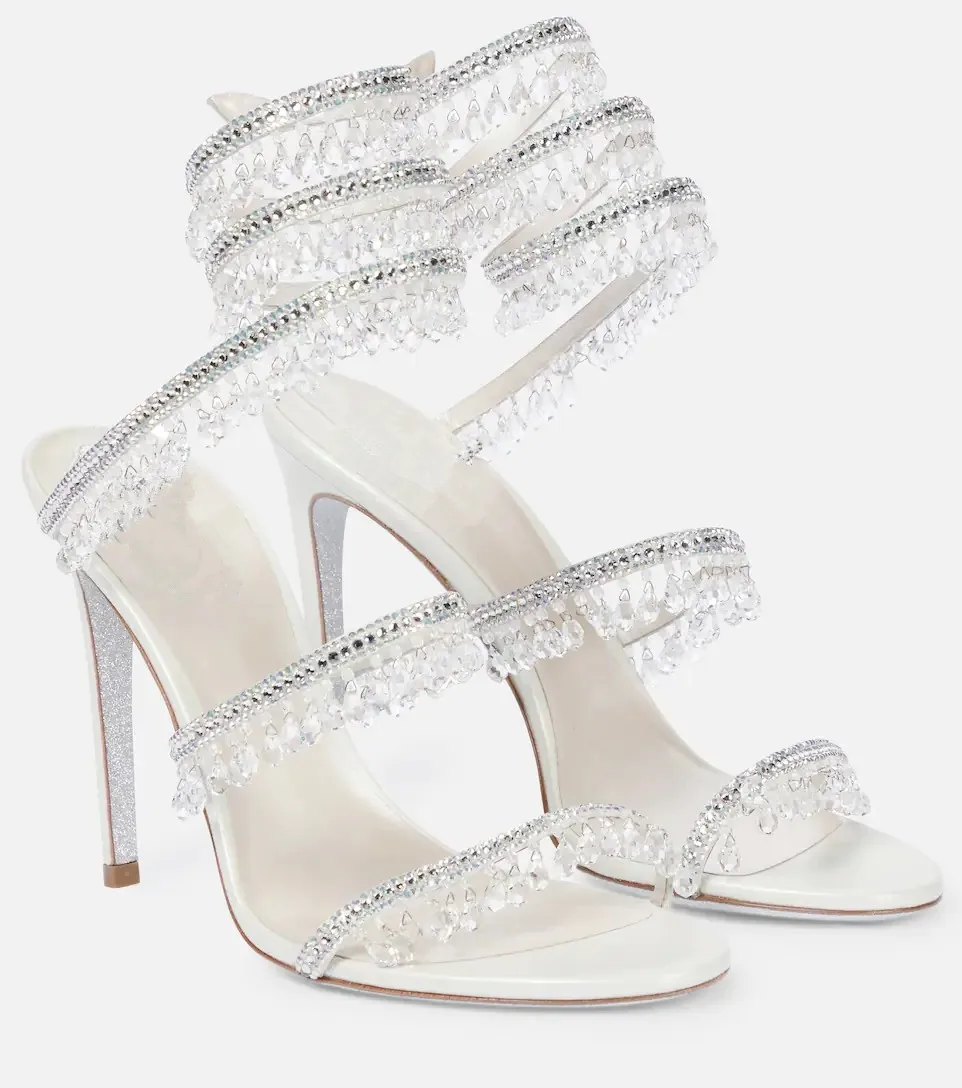2026Women's New Water Diamond Sandals Fashion Tassel Crystal Shoes Sexy Banquet Party Twin Stiletto Women's Large Sandals view 2
