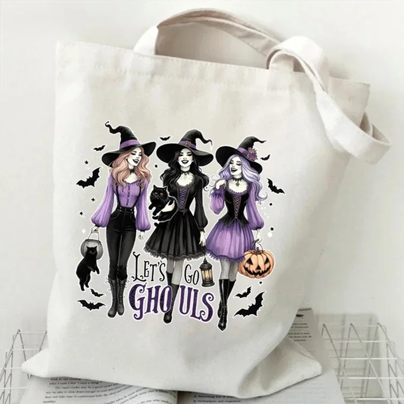 Witch Book Club Print Skull Graphics Tote Bag Women's Gothic Vintage Bookworm Shoulder Bag Fashion Halloween Gifts Y2K Handbags