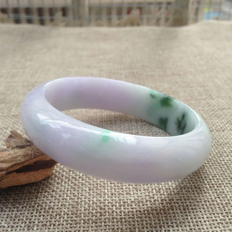 

Mauve Jadeite Emerald Green Violet Blue Flower Women's Bangle Send Certificate Jade