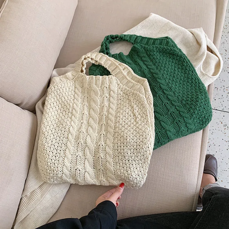 IMone Mori Serie Eimer Tasche Japanischen 2022 Neue Woolen Gestrickte Schulter Tasche Einfache Stil Freizeit Tasche für Frauen