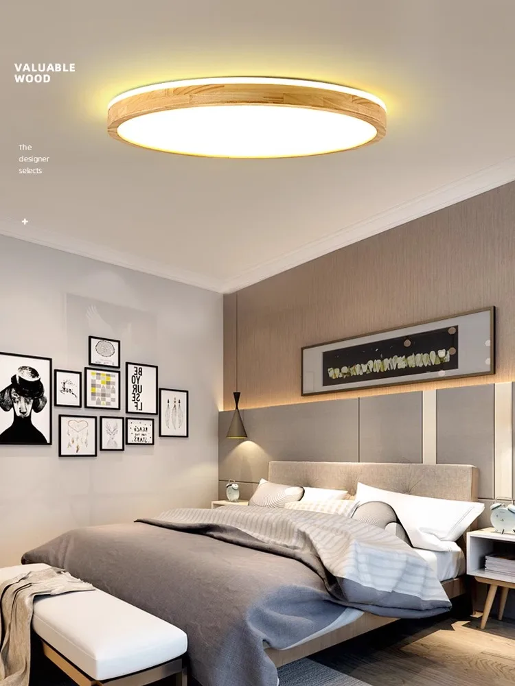 Deckenleuchte im nordischen Holzstil für Schlafzimmer, Wohnzimmer, Küche, Arbeitszimmer, Innenbeleuchtung, quadratischer Ring, intelligenter Kronleuchter