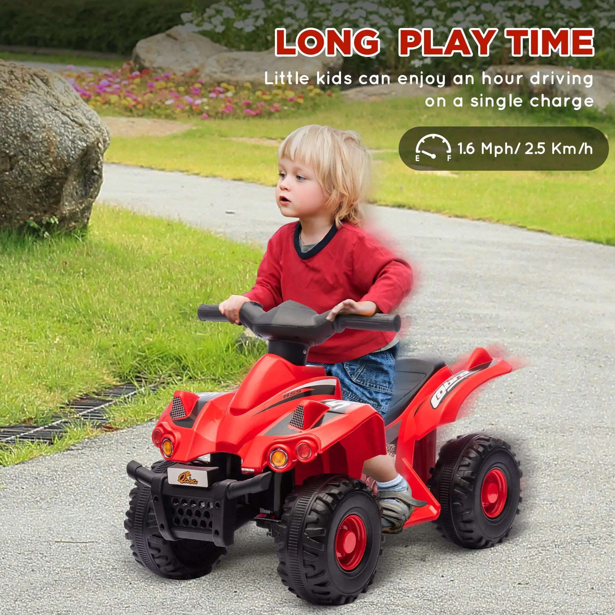 Kids ATV, 6V 4 Wheeler Kids Quad Car, Battery Powered Electric Ride on Toy with Music for Boys & Girls Ages 2-6 Years, Red