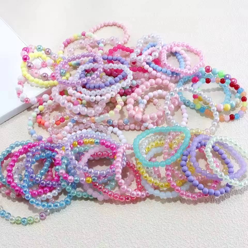 Pulsera de cuentas de Color caramelo para niños y niñas, recuerdos de fiesta de cumpleaños, joyería para invitados, regalo, premios escolares, bolsa de regalo, 10 Uds.