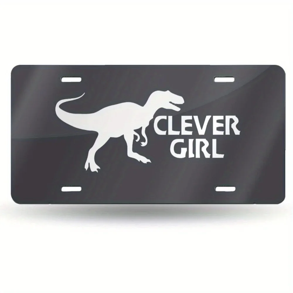 2D Flat - [Open ]2D Flat, Novel Metal Vehicle Label, Using 2D Flat Printed Smart Dinosaur Girl Pattern, Size Is 15.24X30.48 cm,