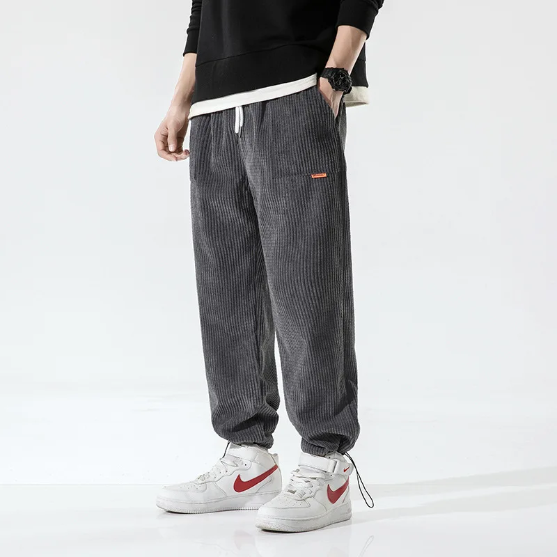 

New Men's Casual Pants Korean Fashion Corduroy Loose Sweatpants Jogger Elastic Pants