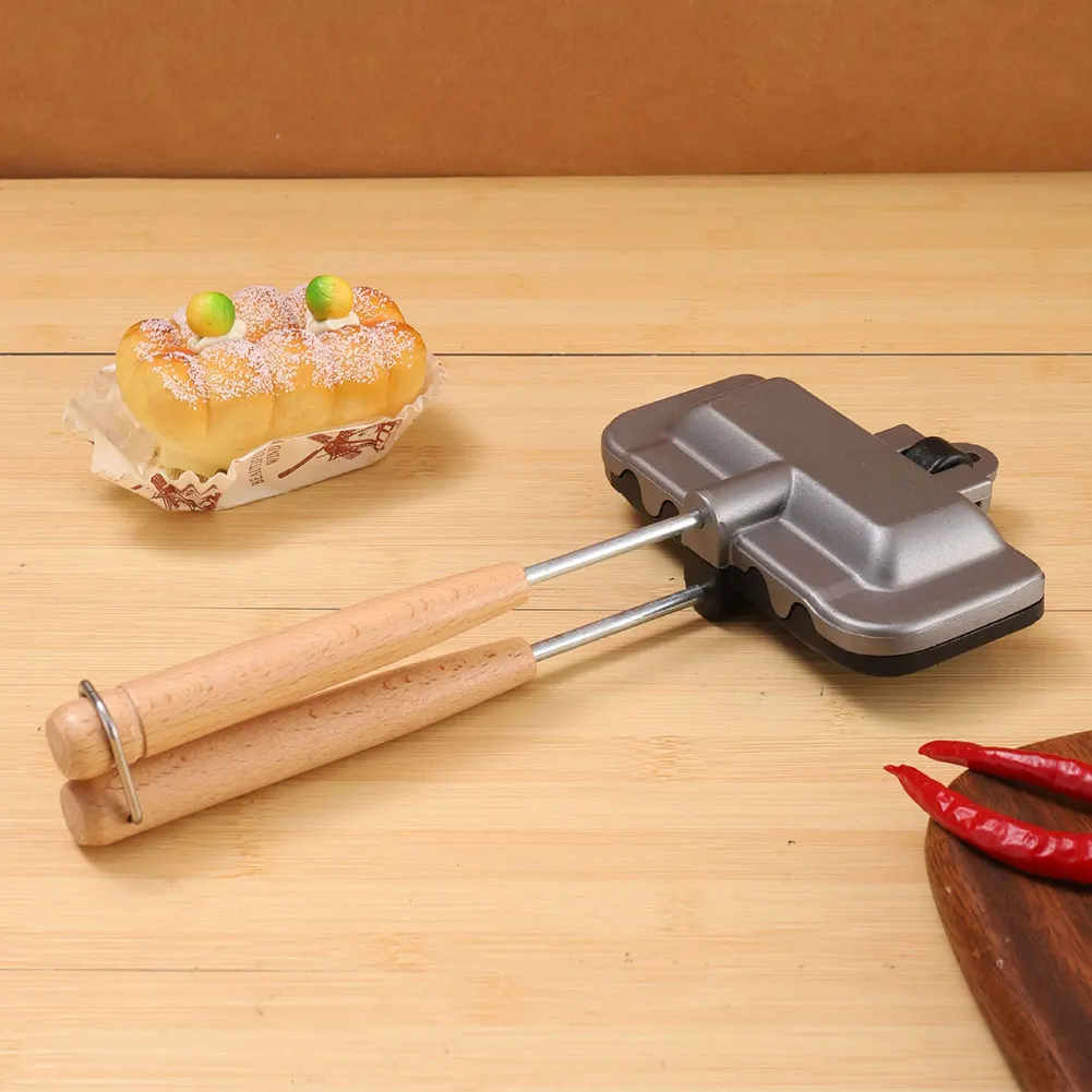 Hot Dog Toaster Sandwich Machine Non Stick Aluminum Alloy Waffle Pancake Baking Barbecue Oven Double-Sided Sandwich Fry Pan