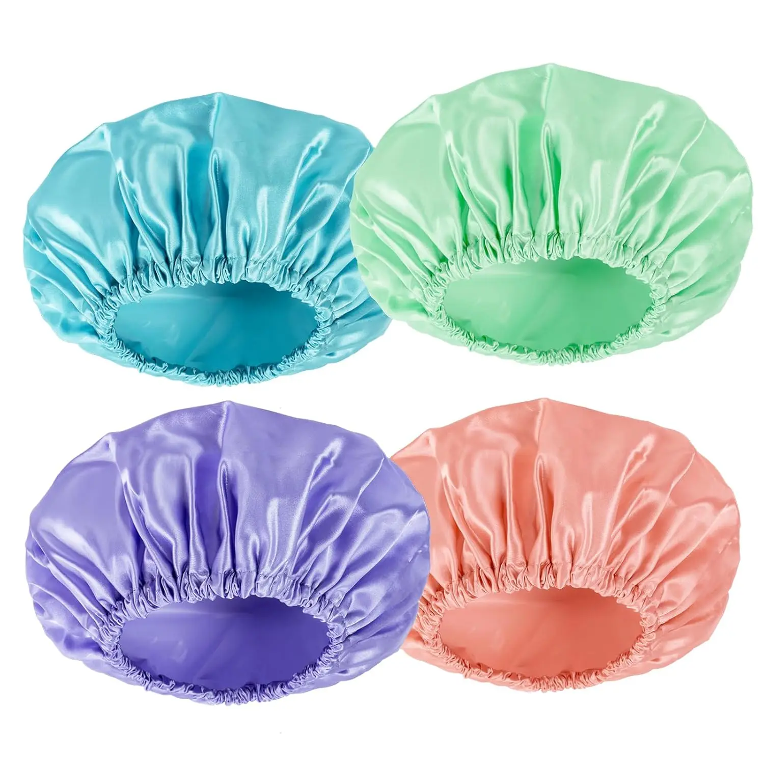 

Shower Cap for Women, 4 PCS Double Waterproof Layers Shower Hair Caps, Elastic and Reusable Hair Cap, Environmental P