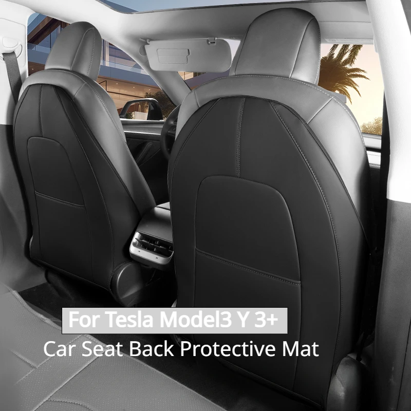 Car Seatback Protector For Tesla Model 3 Y 3+ Highland 2024 Seat Back Protective Child Anti-Kick Mats Black Leather Accessories