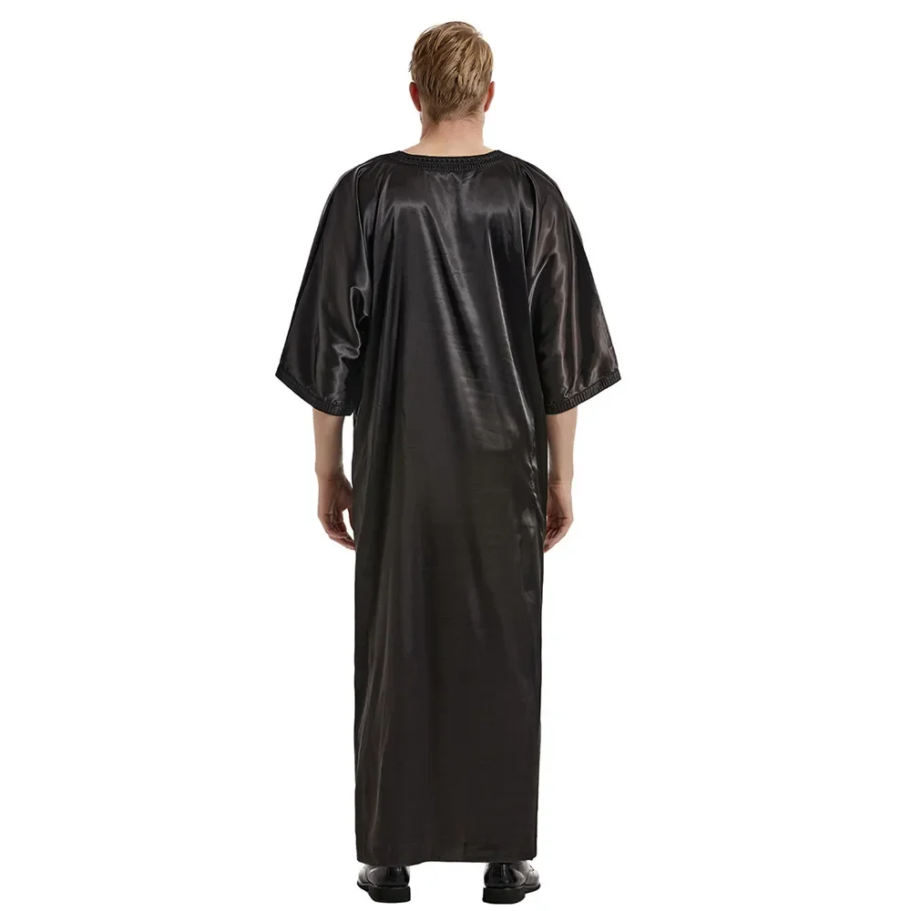 Muslim Men Jubba Thobe Islamic Clothing Satin Ramadan Mens Abaya Dress Long Robe Saudi Wear Musulman Caftan Jubah Dubai Dress