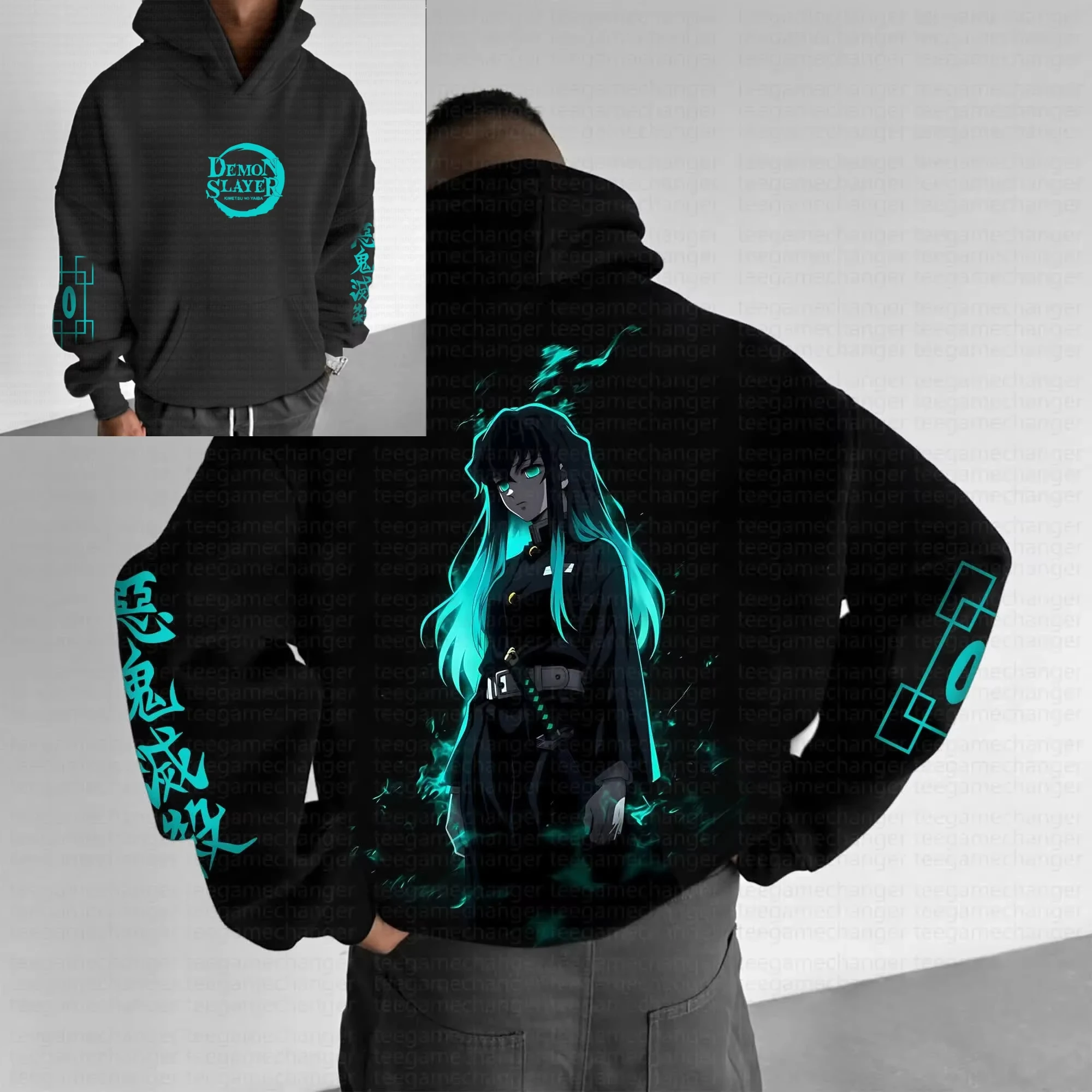 شيطان القاتل أنيمي مزدوجة الوجهين مطبوعة هوديي 2025 الرجال الخريف/الشتاء جديد اليابانية Harajuku نمط تنوعا بلوزة فضفاضة غير رسمية