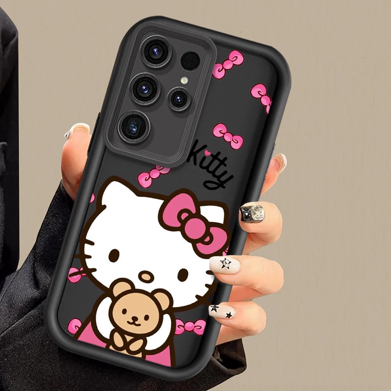 Sario Cute Hello Kitty For Samsung Galaxy S24 S23 S22 S21 S20 Ultra Plus FE 5G Shockproof Soft Eye Ladder Phone Case