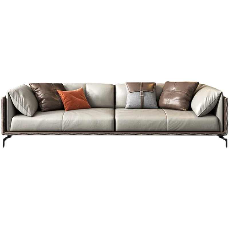 

Living room three-person straight row first layer cowhide modern simple size apartment master design household sofa light luxury