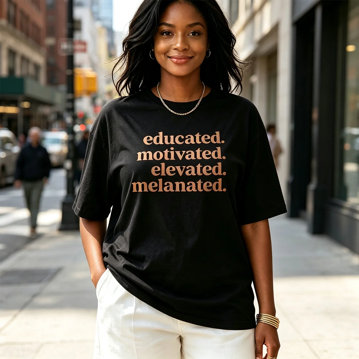Educated Motivated Elevated Melanated Graphic T Shirt Women Black Pride Melanin Queen Tee Black Girl Magic Afro American Tees