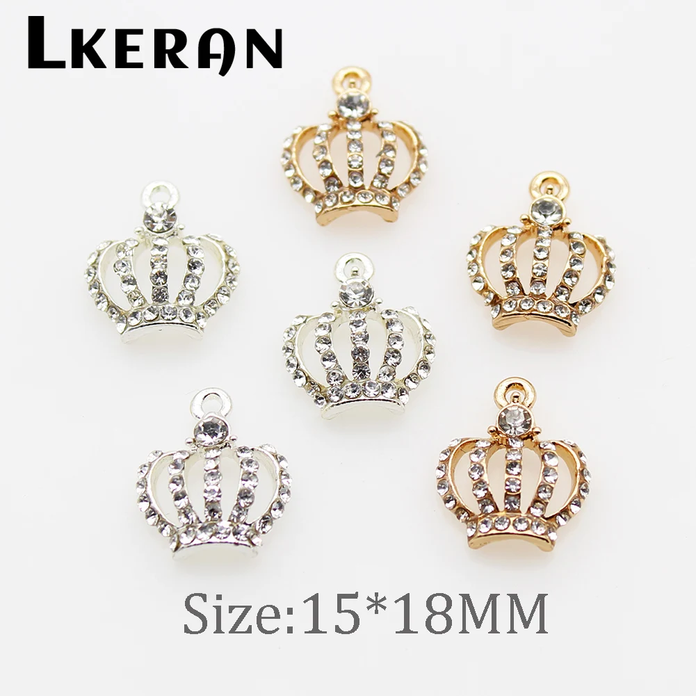 LKERAN 10Pcs 15*18mm Small Pendant Rhinestone Crown Metal Button DIY scrapbooking Diamond For Decorate Craft Accessories