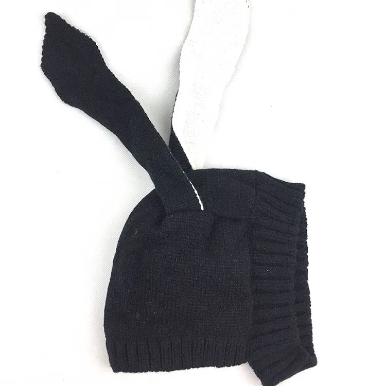 Cute Rabbit Ear Baby Hat Winter Knitted Warm Kids Cap Beanie Solid Color Infant Toddler Earflap Hats 6-24M