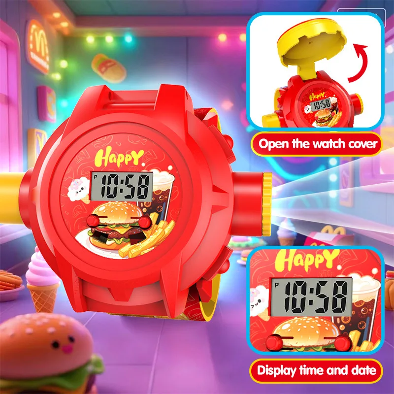Nuovi 24 simpatici modelli proiettore orologi per bambini per bambini pizza cibo tema orologio per bambini orologio digitale giocattoli per studenti regali