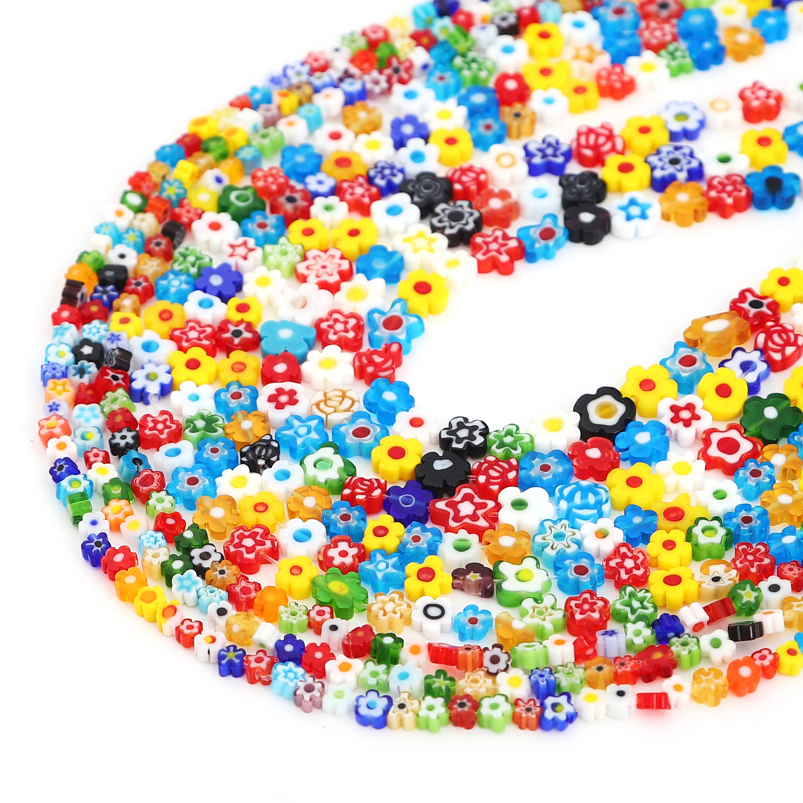 19cm/Str4-9mm Thousand Flower Glass Beads, Unique Flower Shape, Scattered Beads, Handmade DIY Jewelry Earrings, Bracelets, Acces