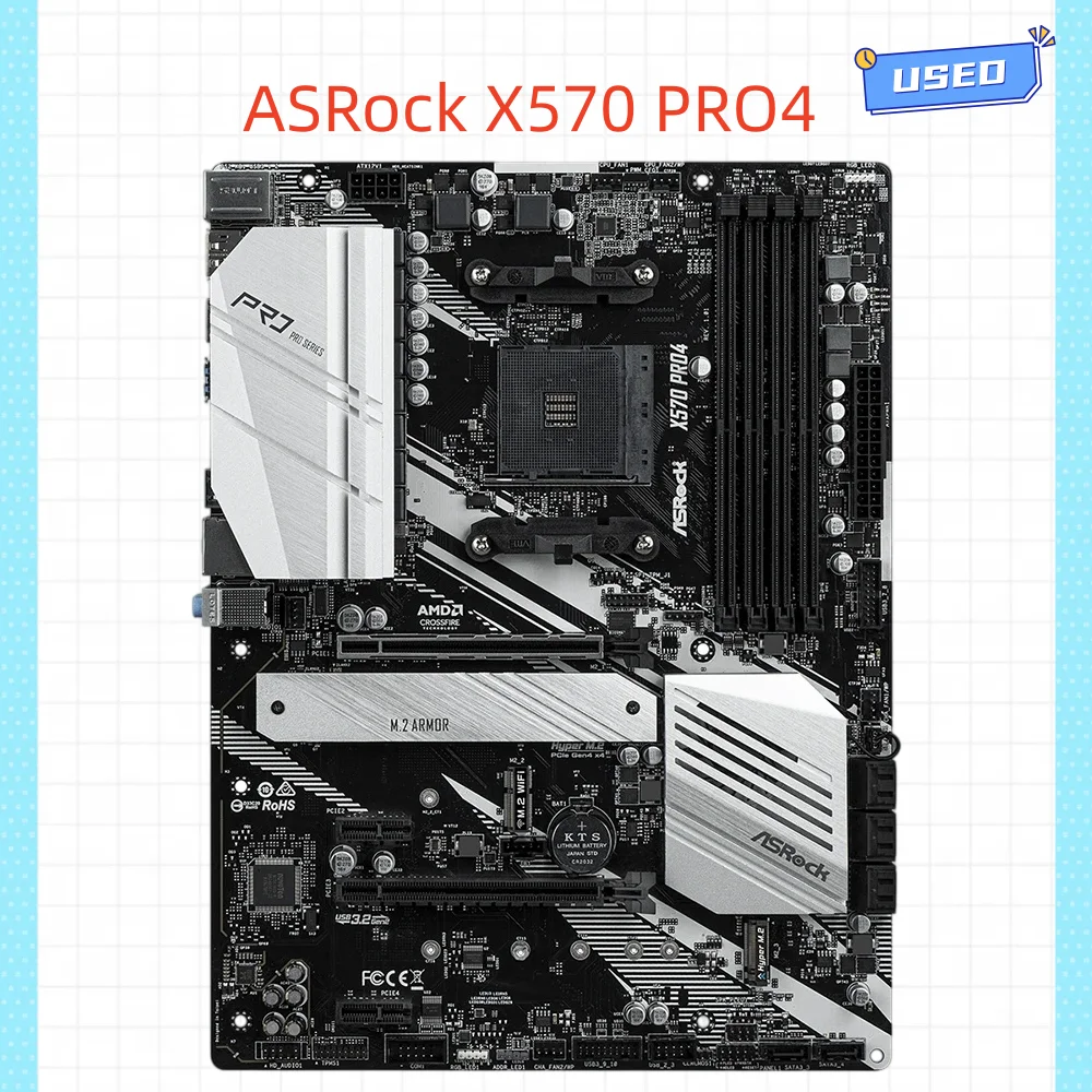 ASRock X570 PRO4 motherboard, AM4 interface, supports Ryzen 5000 series DDR4 memory, dual M.2 PCIe 4.0