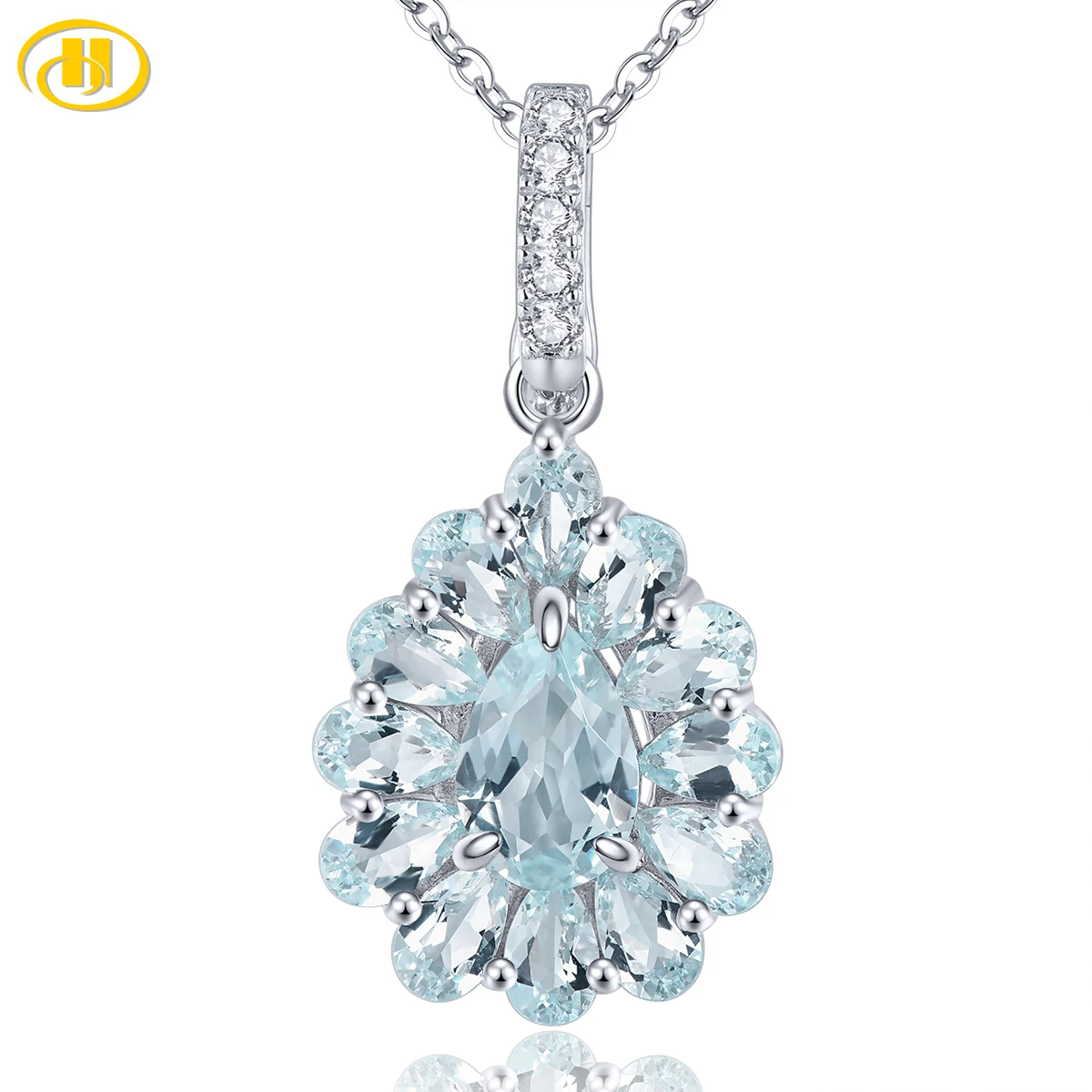 

Natural Aquamarine Solid Sterling Silver Pendants 3.5 Carats Genuine Gemstone Light Blue Romantic Classic Jewelry Women Gifts