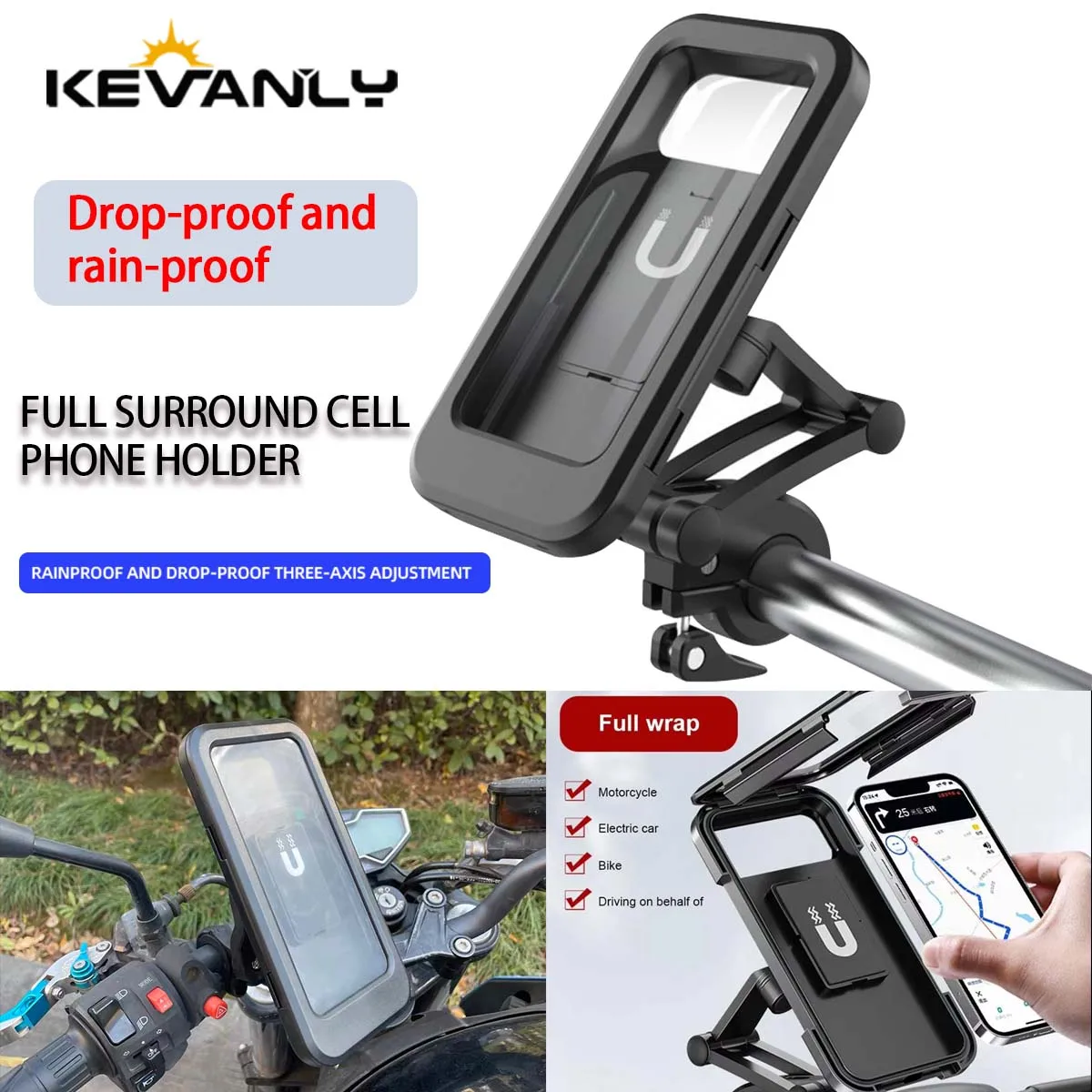 

Держатель для мобильного телефона на мотоцикле, водонепроницаемый универсальный велосипедный GPS 360° ° Поворотный регулируемый держатель для мобильного телефона на мотоцикле