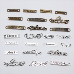 20pcs Word Connector Charms For Jewelry Making Antique Bronze Silver Color Pendants DIY Crafts Making Findings Tibetan Jewelry