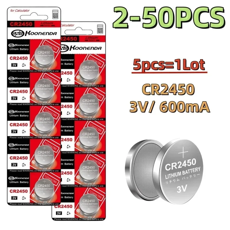 CR2450 3V Lithium Battery CR 2450 DL2450 BR2450 LM2450 KCR5029 For Toy Car Key Remote Control Watch LED Light Button Coin Cells