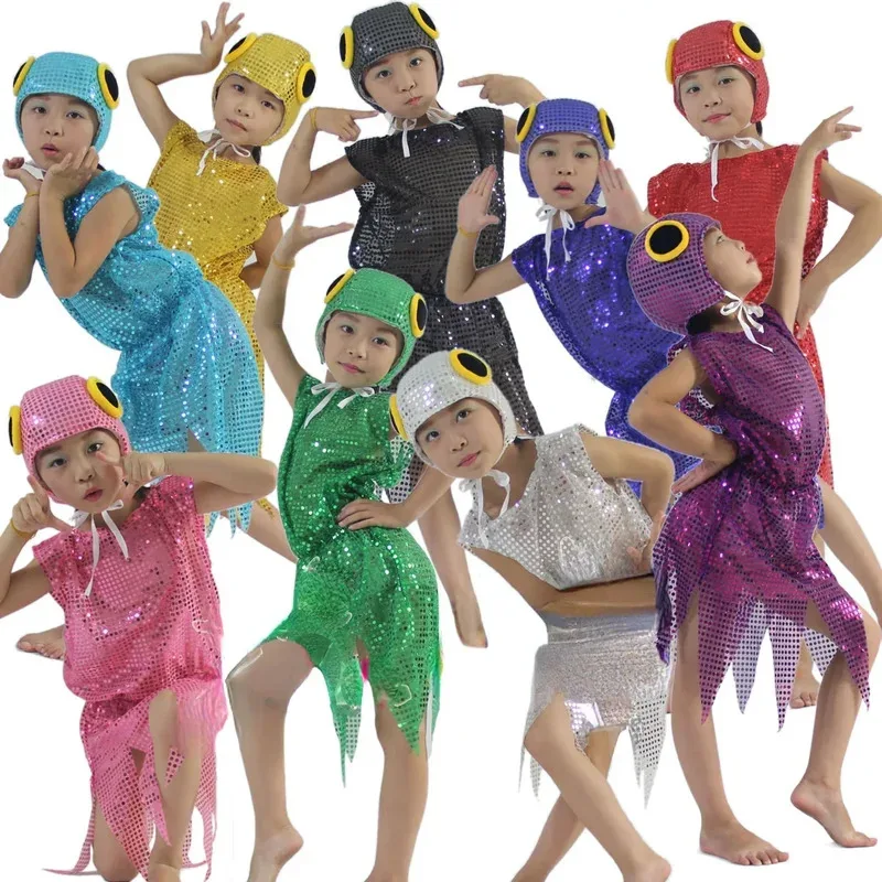 Sky01 dos desenhos animados brilhante peixinho dourado prata peixe fantasia vestido macacão crianças presente halloween cosplay traje desempenho de palco wd01 @