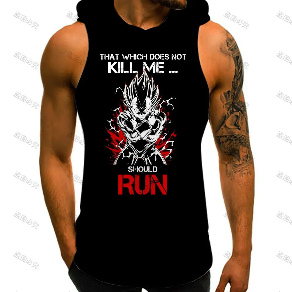 Vest With Hood Harajuku Style Bodybuilding Dragon Ball Z Essentials Men's T-shirts Anime Y2k Clothes Trend Goku Fashion Gym New