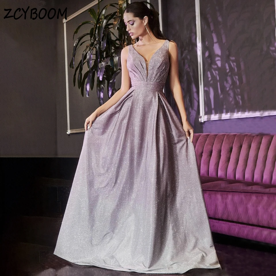 Affascinante scollo a V lucido sfumato cinturino per spaghetti abito da sera senza maniche 2025 A-Line pavimento lunghezza abito da ballo con cerniera su misura