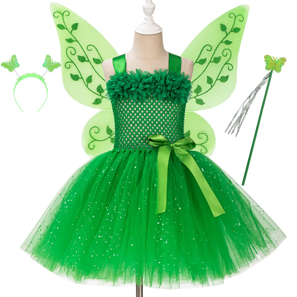 

Halloween Green Princess Cosplay Party Bubble Dress Flower Fairy Little Dingdang