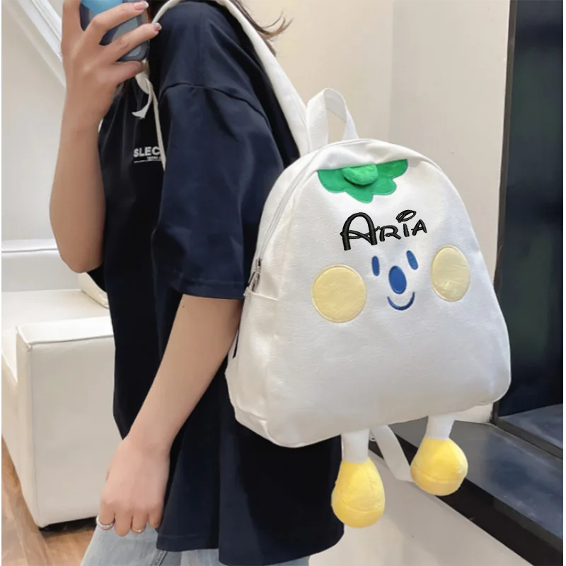 Customized Name Cartoon Cute Canvas Bag Cute Strawberry Backpack High Appearance and Large Capacity Student backpack