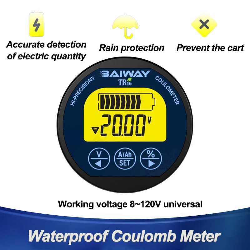 8-120V Waterproof Battery Tester Voltage Current Meter LCD Display High Precision Coulometer Lead Acid Battery Capacity Tester