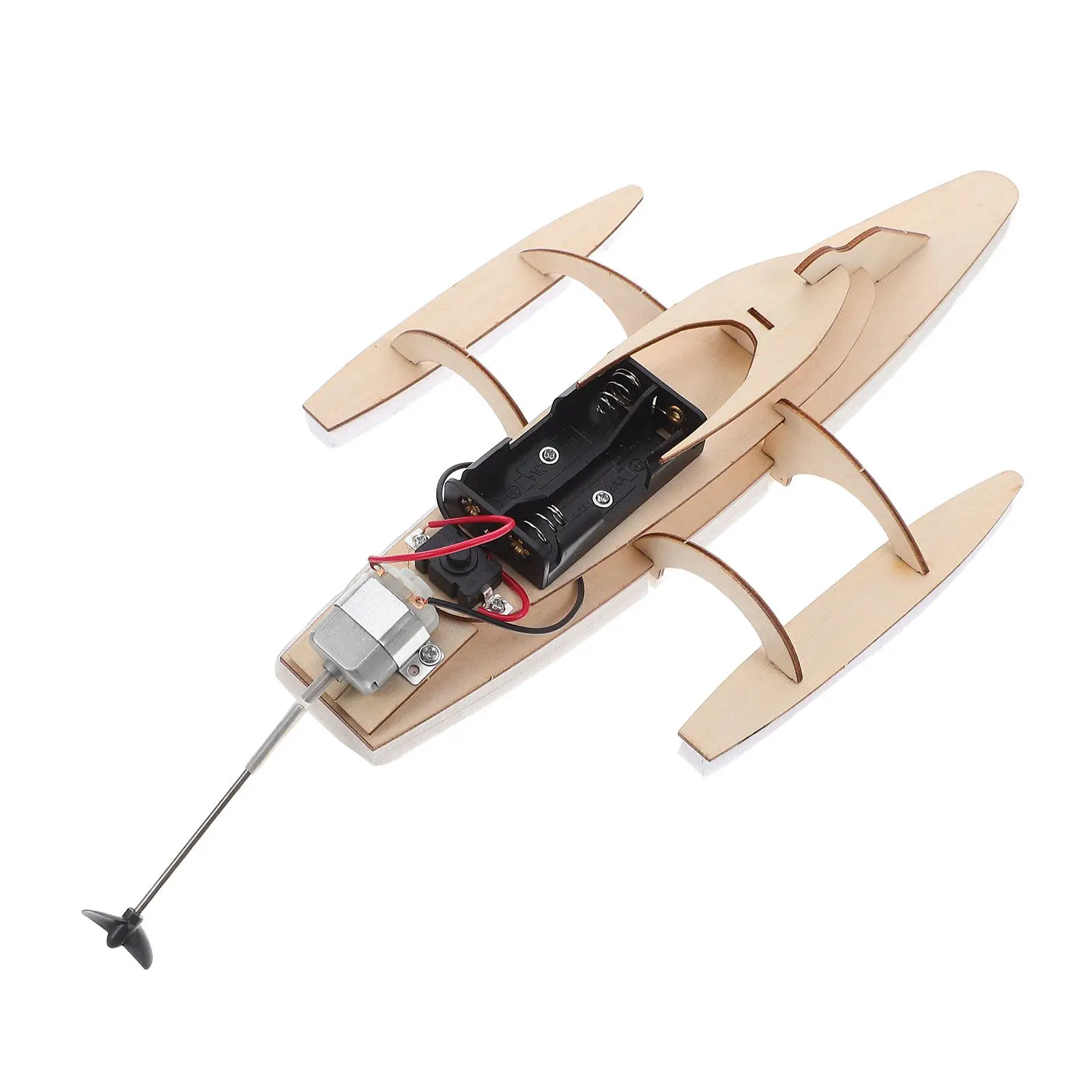 1Set DIY Wooden Trihull Sailboat Assembly Kit Electric Motor Powered 3D Boat Puzzle Craft for Kids Indoor Outdoor Use