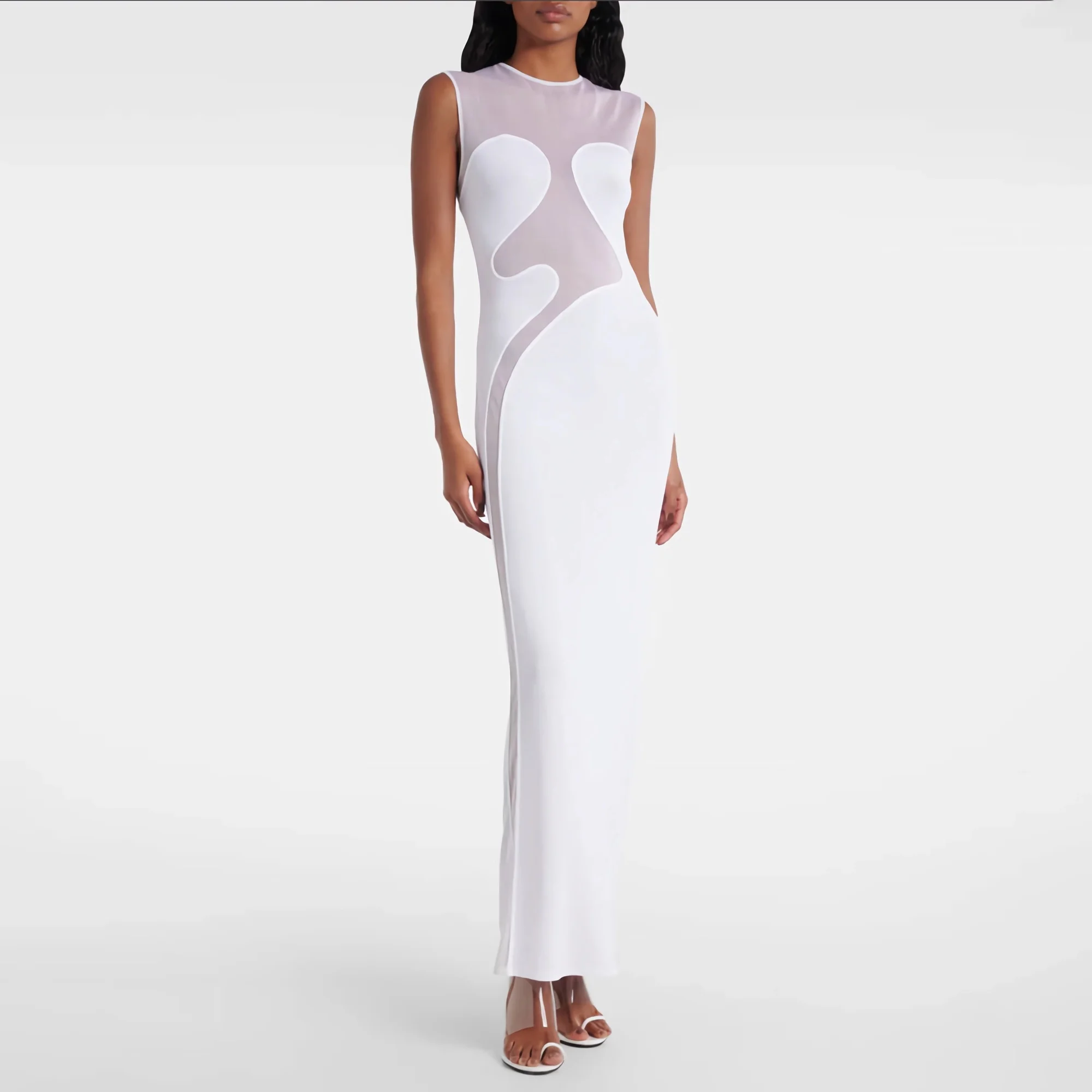 Mulheres elegante curva abraçando bandagem malha maxi vestido sexy emagrecimento sem mangas boate cocktail vestido de festa