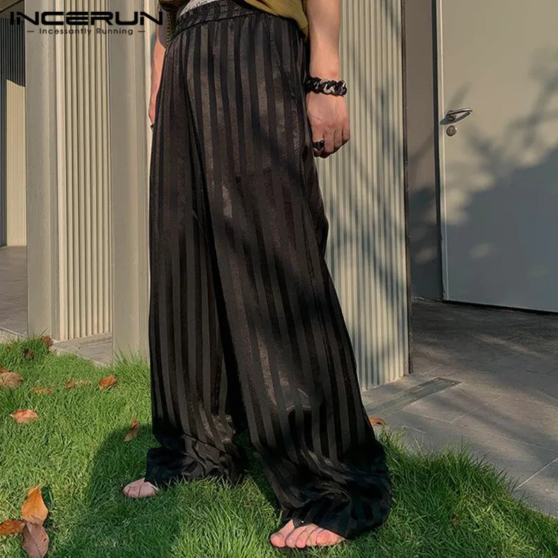 INCERUN 2023 Korean Style Men's Trousers Striped Bright Face Wide Leg Pants Casual Comfortable Male Hot Selling Pantalons S-5XL