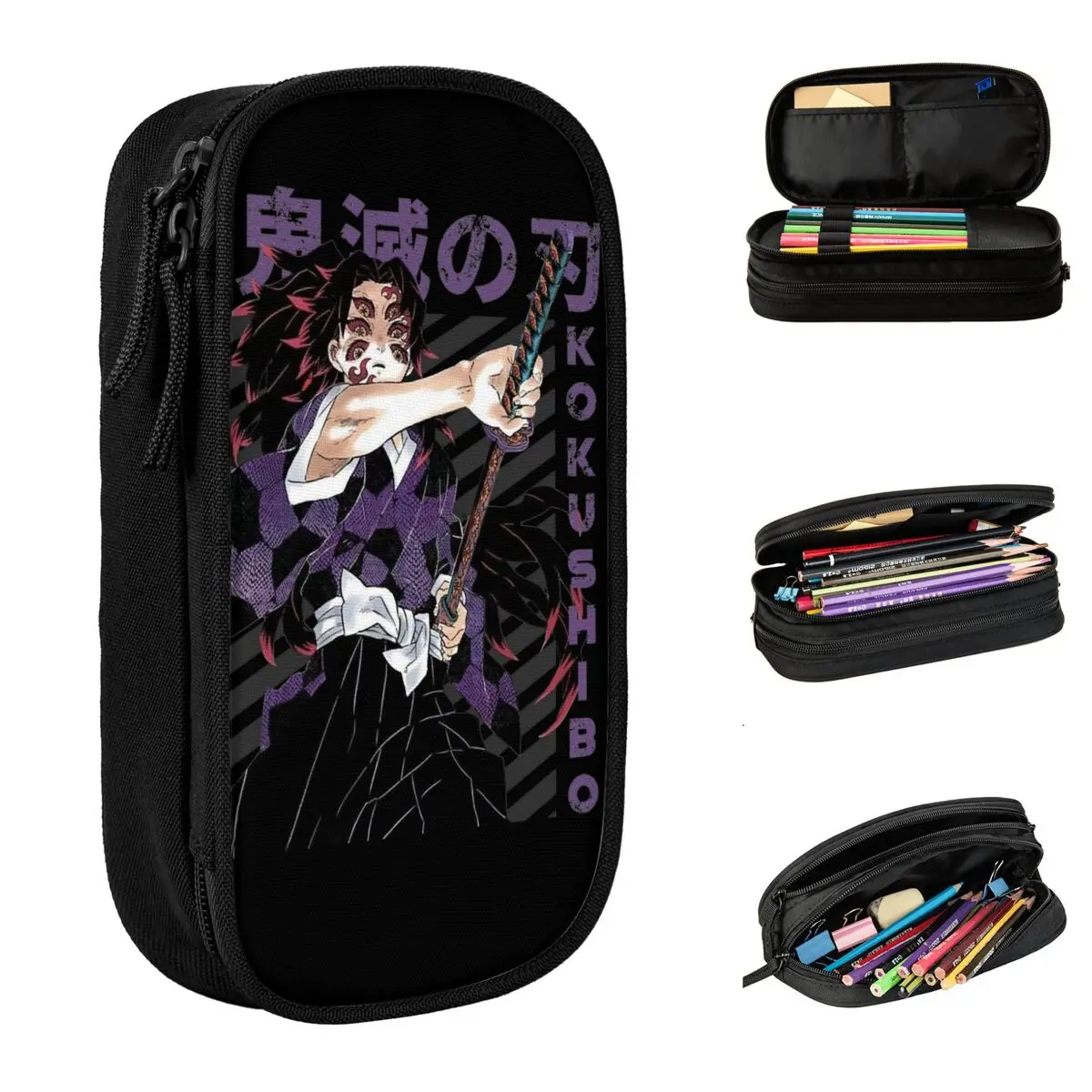 Creative Kokushibo Demoned Slayered Pencil Case Pencilcases Pen Box Kids Large Storage Bags Students School Zipper Stationery