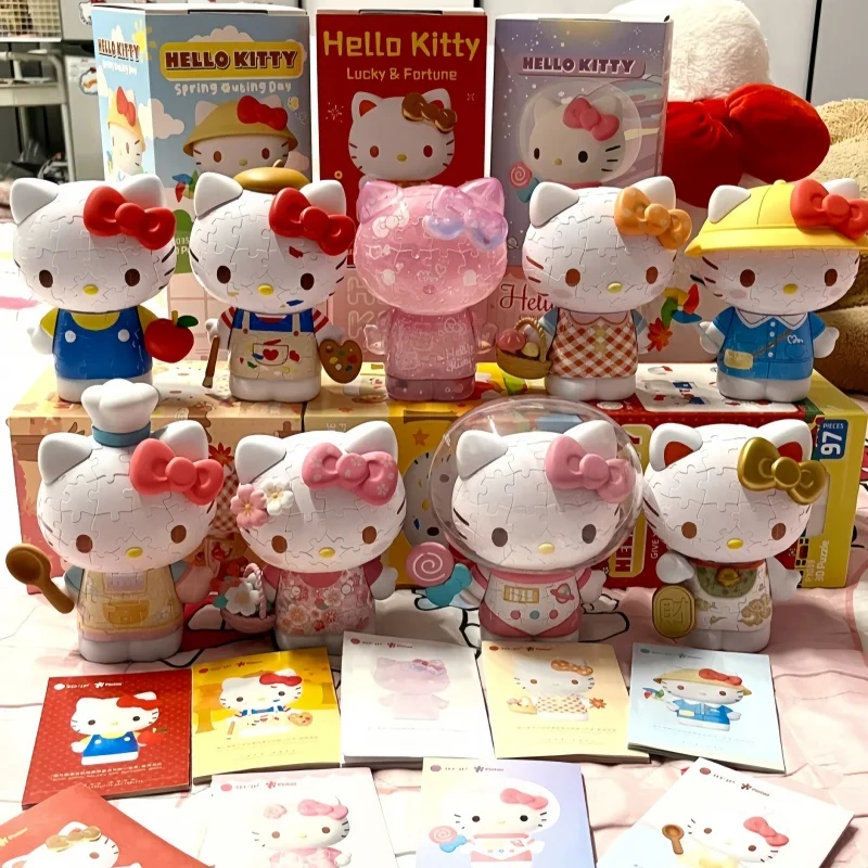 3d-Jp Kawaii Sanrio Hello Kitty 50th Anniversary Series Anime Figurines Ornaments Hellokitty 3d Diy Toys For Girls Birthday Gift