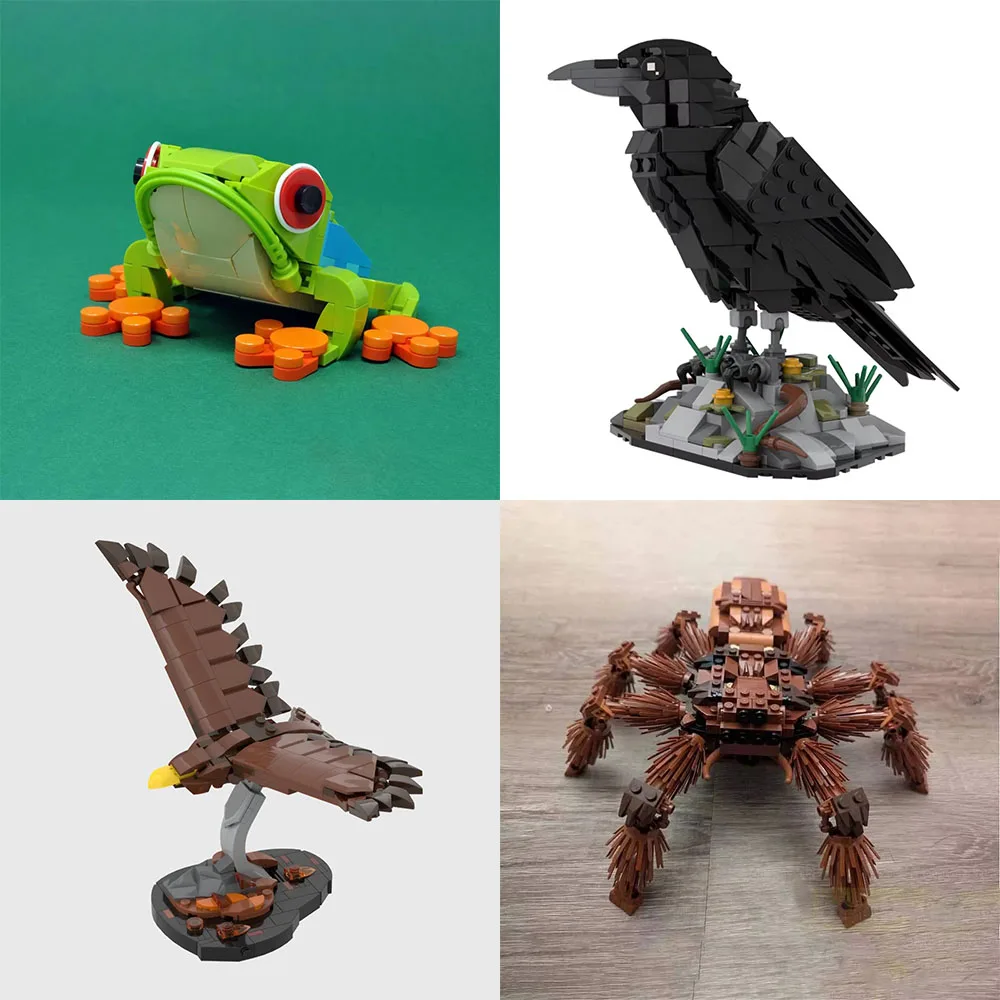 Figurines d'animaux créatives MOC : modèle de corbeau, blocs de construction d'aigle, puzzle de grenouille, jouet d'assemblage d'araignée DIY pour enfants et garçons - Cadeau