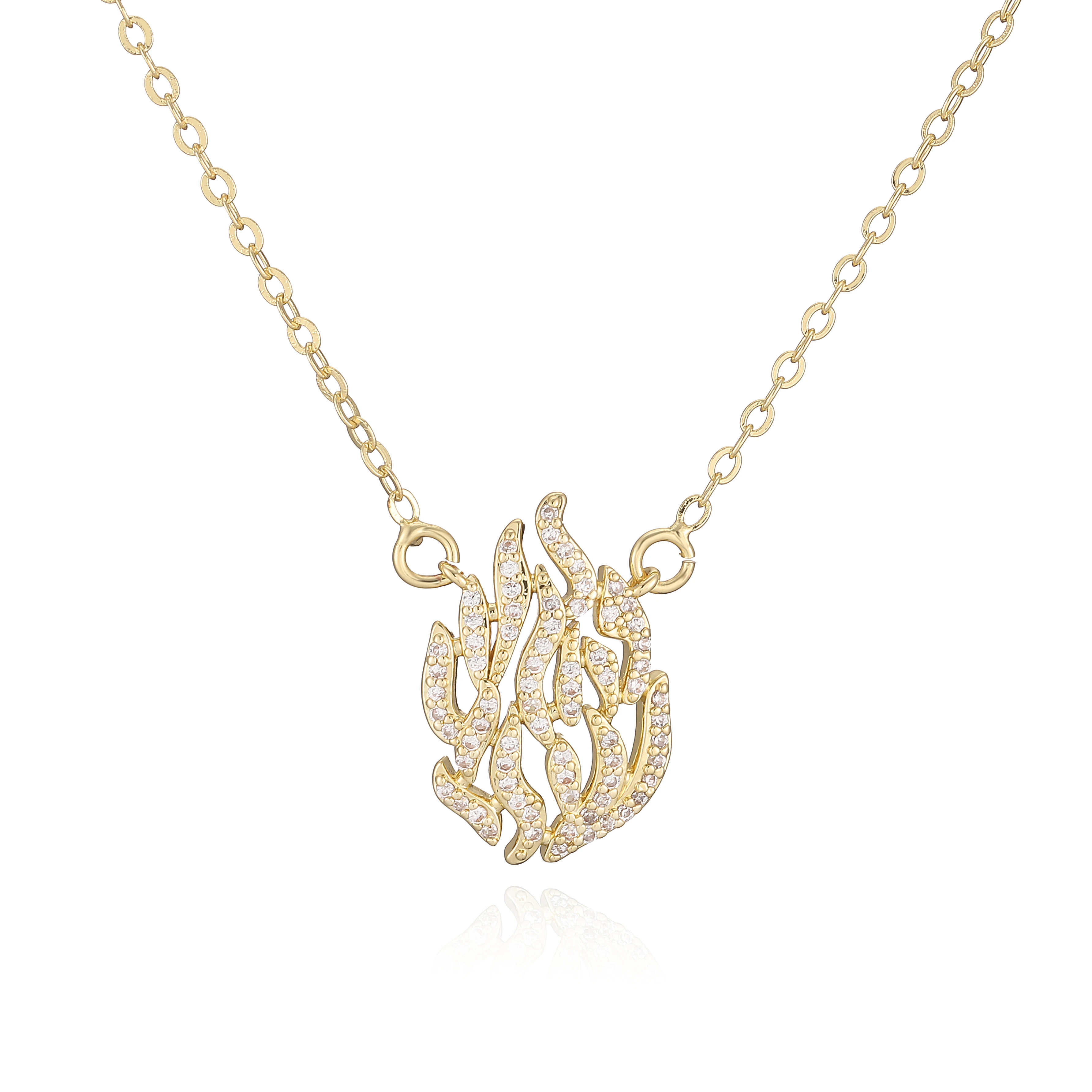 18K vergoldete, flammenförmige Kupfer-Halskette mit Zirkonia-Steinen, zarte, minimalistische Unisex-Paarhalskette – Detail 6